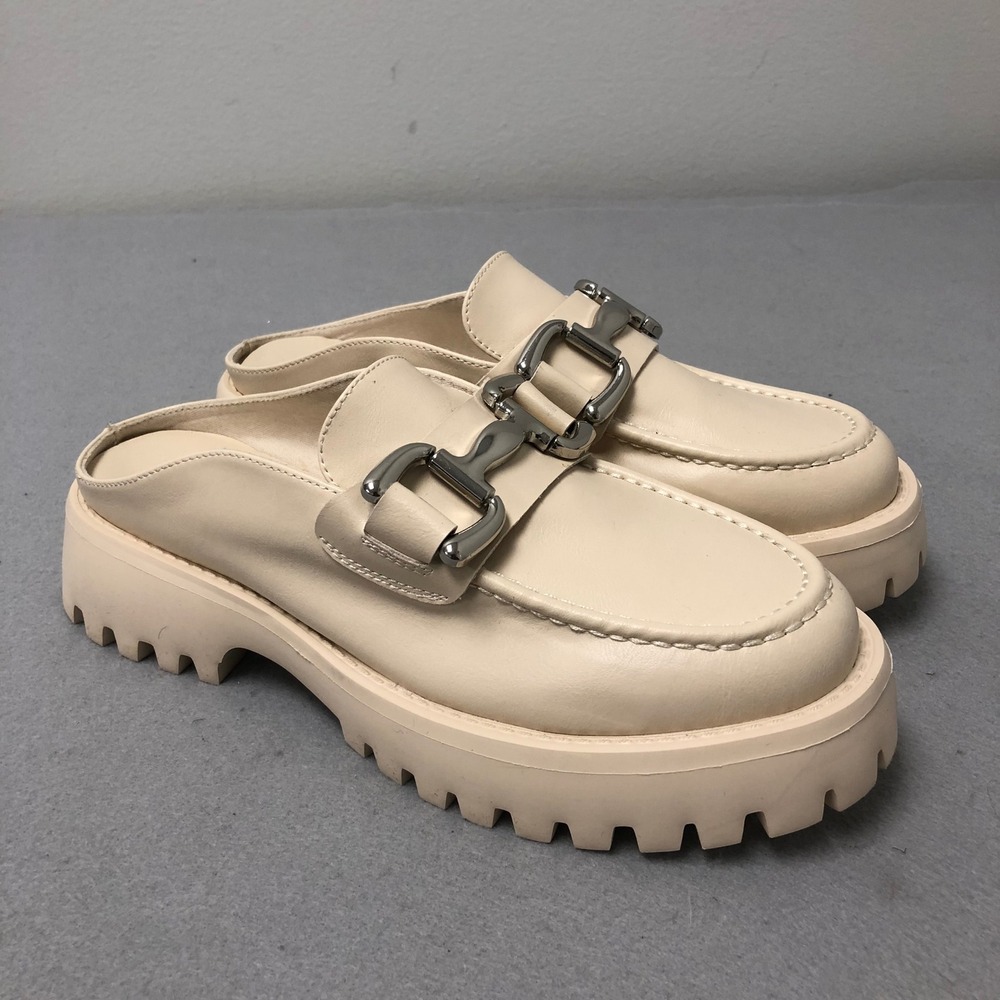 Call It Spring Mules Womens 8‎ Beige Vegan Lug Sole Platform Loafers Slip On